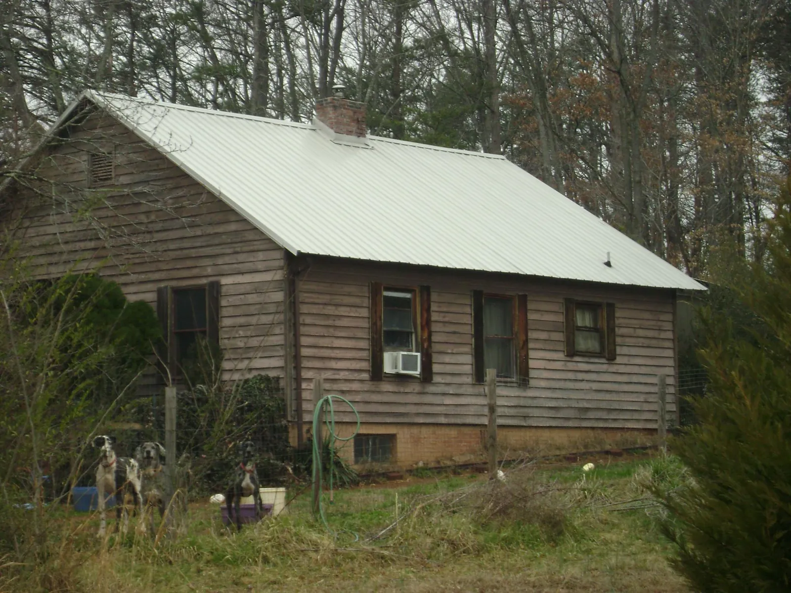 White metal roof on an old wood sided farmhouse, from a Metal Roof Installation job in Baker